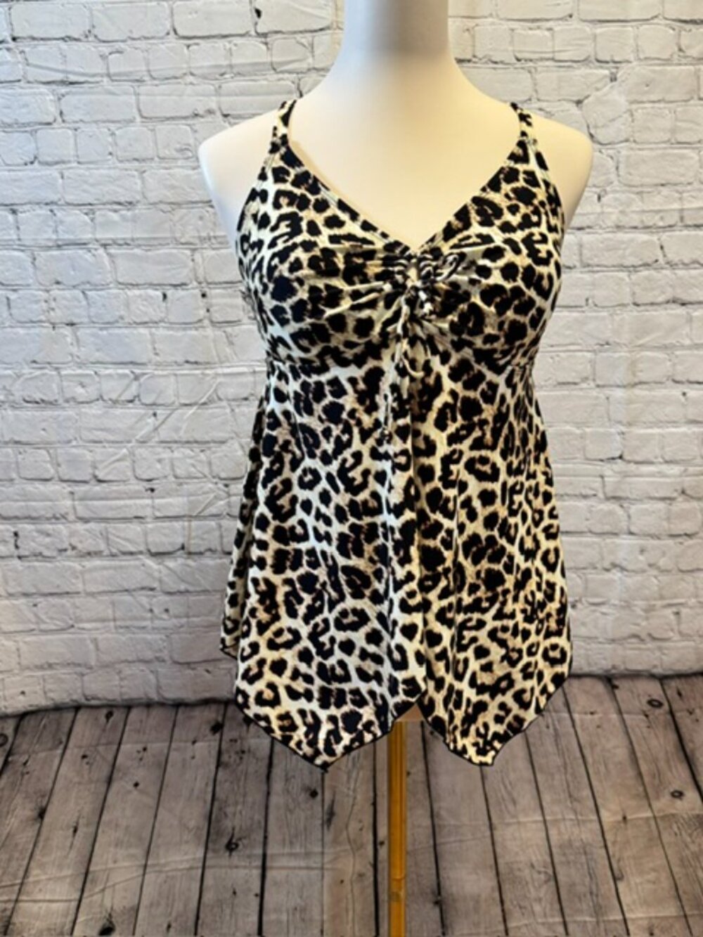 Firpearl Leopard Print Tankini Top Modest Flowy Crossback Swim Sz 12